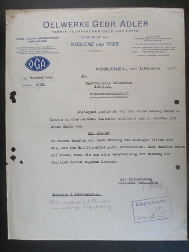 Brief oelwerke gebr - oelwerke,